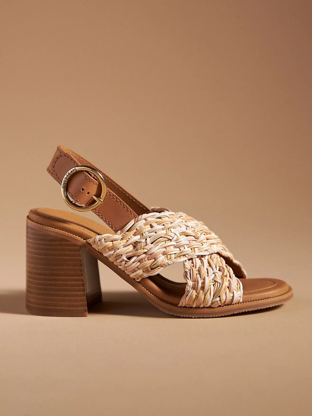 See by Chloe Jaicey Chunky Heels Womens EU 37 Woven Leather Crisscross Slingback